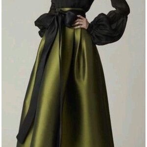 Long maxi satin skirt high waisted a line pleaded formal prom party skirt pocket